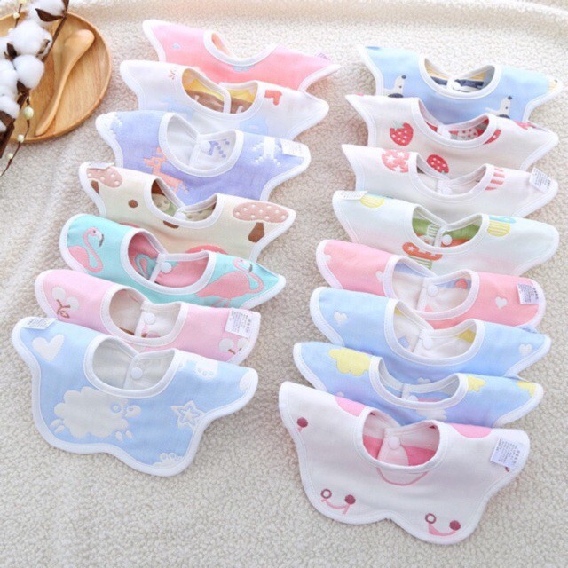 Yếm tròn 6 lớp hình cánh hoa cho bé, chất liệu cotton, thấm hút tốt, tiện lợi cho mẹ và bé