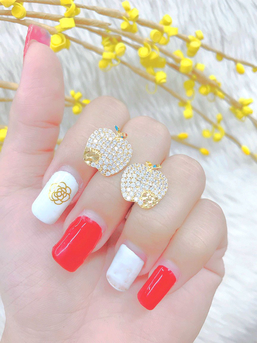 Đôi Bông Tai Nữ Mạ Vàng 18K Mẫu 043.090321  Trái Táo   - Không Dị Ứng - Mang Đi Chơi, Đi Tiệc Rất Sang  - Tubi Cony