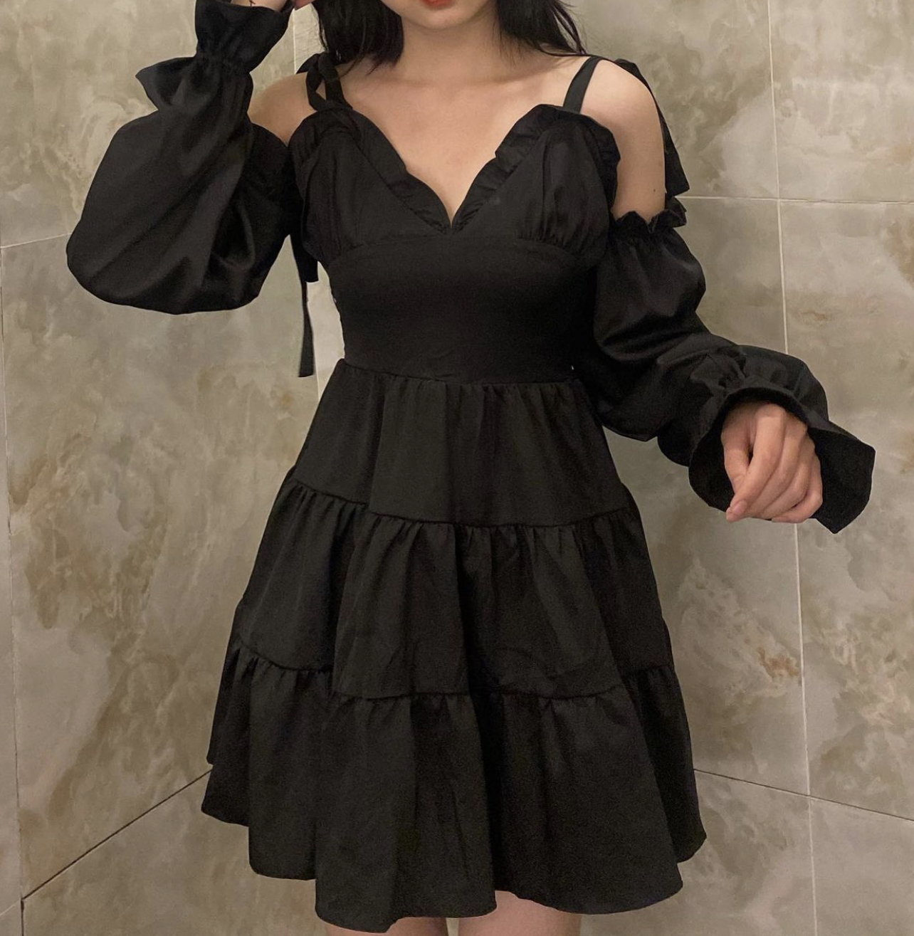 Đầm babydoll trễ vai ulzang tuyết trắng