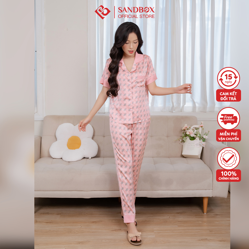 Bộ ngủ nữ, bộ pijama sandbox quần dài tay ngắn chất lụa latin nhật cao cấp mềm mại, nhẹ nhàng, thoáng mát bpc23006