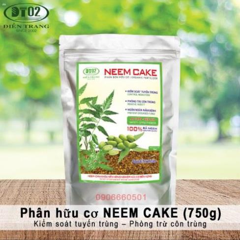 Phân hữu cơ neem cake dt02 trừ cuốn chiếu, sùng đất, rệp đất, côn trùng gây hại gói 750 gram