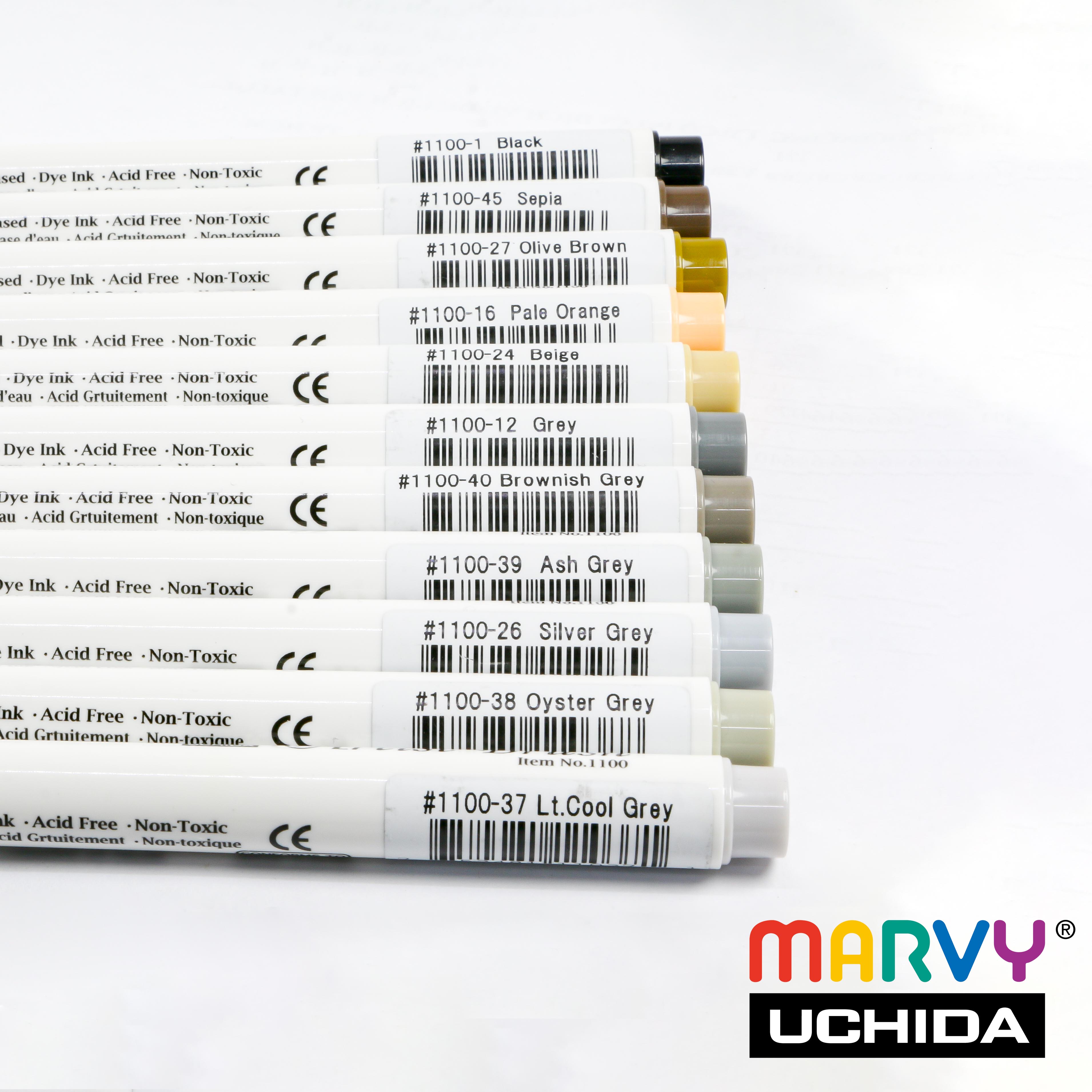 Bút lông đầu cọ mềm Marvy 1100 (Tone xám đen)