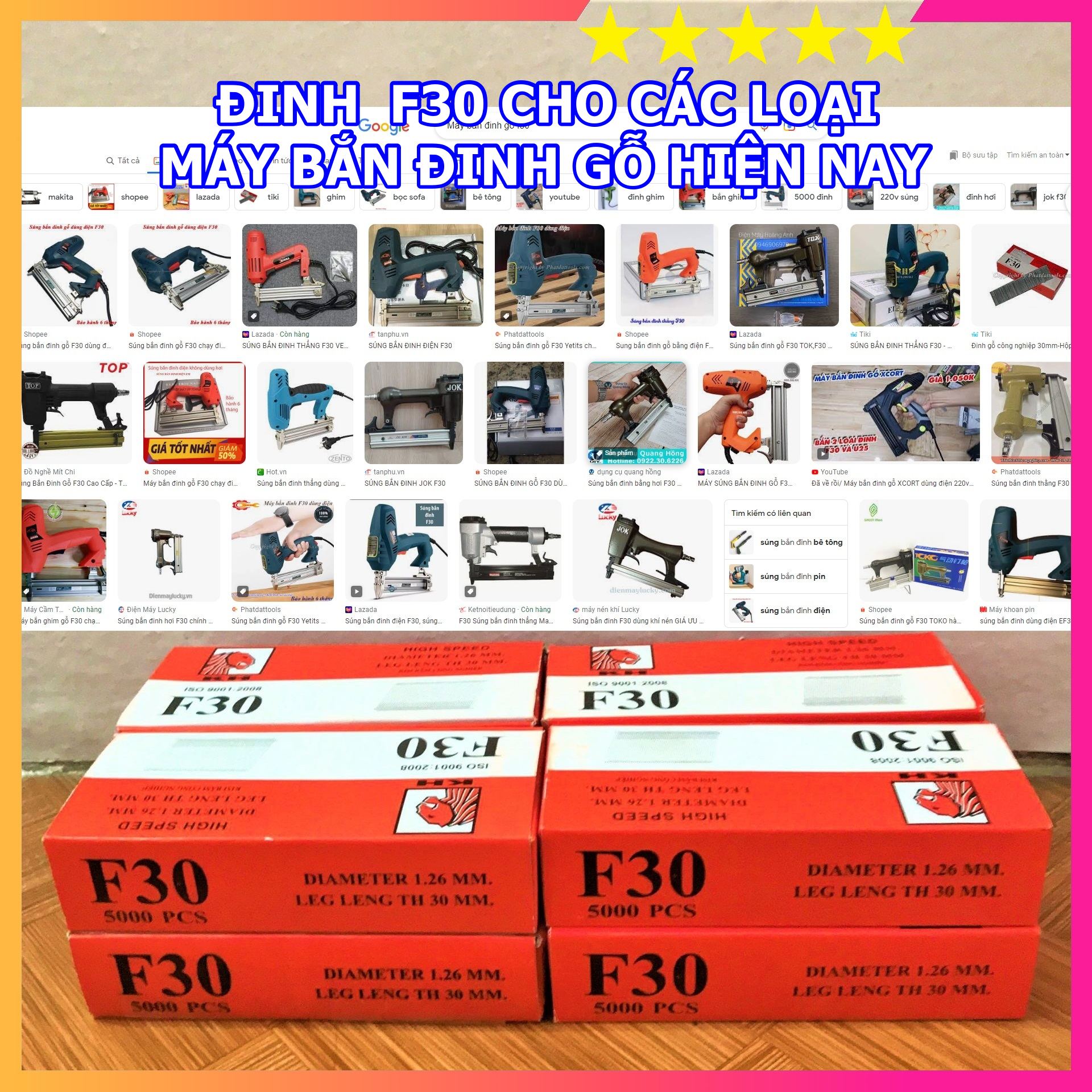 Đinh bắn gỗ thẳng công nghiệp F30 - Dùng cho tất cả các loại máy bắn đinh hiện nay - Hộp 5000 đinh