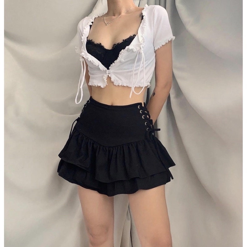 Chân váy 2 tầng đan dây 2 bên hông