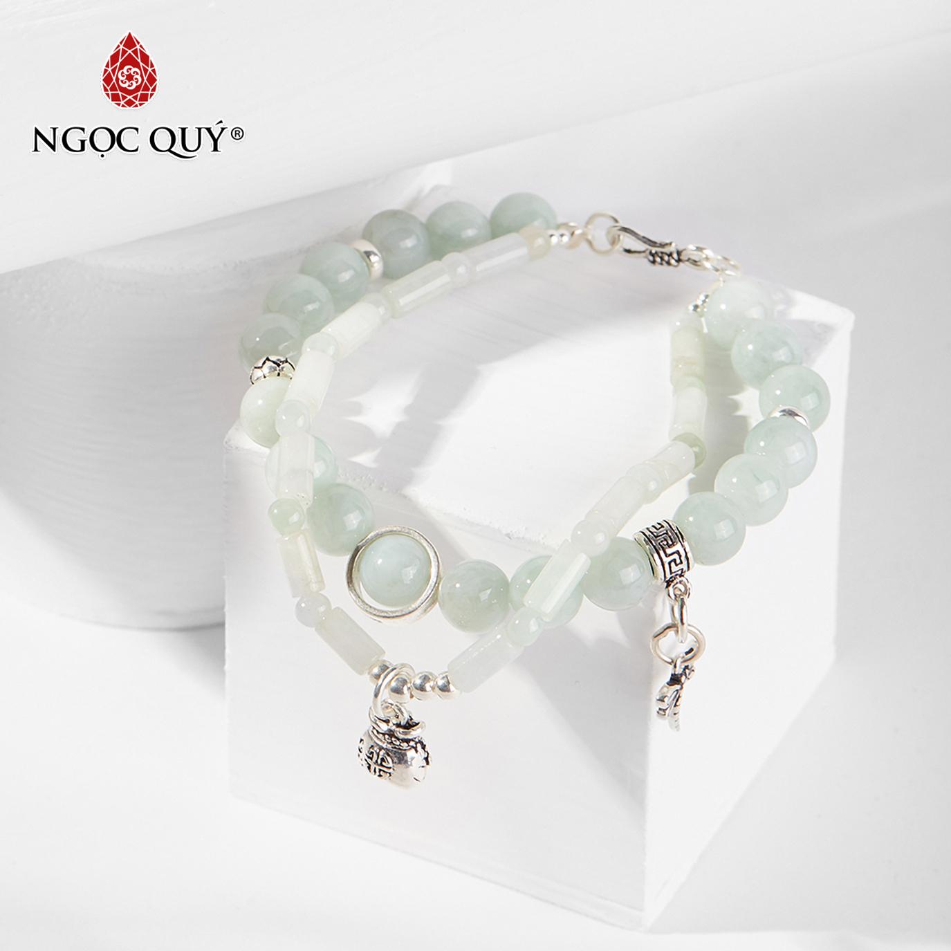 Vòng Tay Đôi Đá Cẩm Thạch Phỉ Thúy 6mm Phối Charm Túi Tiền Và Chuồn Chuồn Bạc Mệnh Mộc Hoả (màu xanh biếc) - Ngọc Quý Gemstones