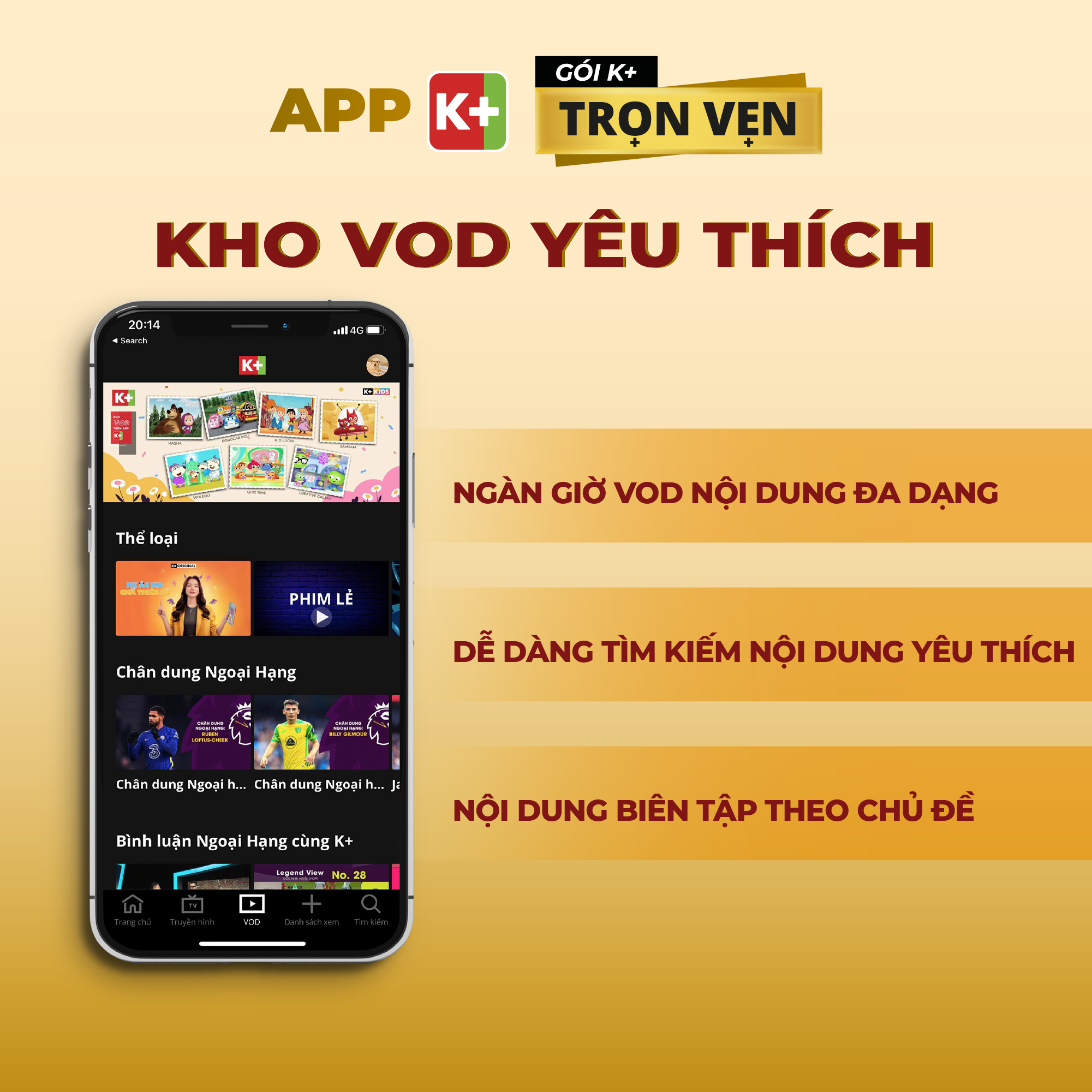 APP K+ Gói Trọn Vẹn 01 tháng - Xem Ngoại hạng Anh, Tennis, UFC, F1 và giải trí đỉnh cao