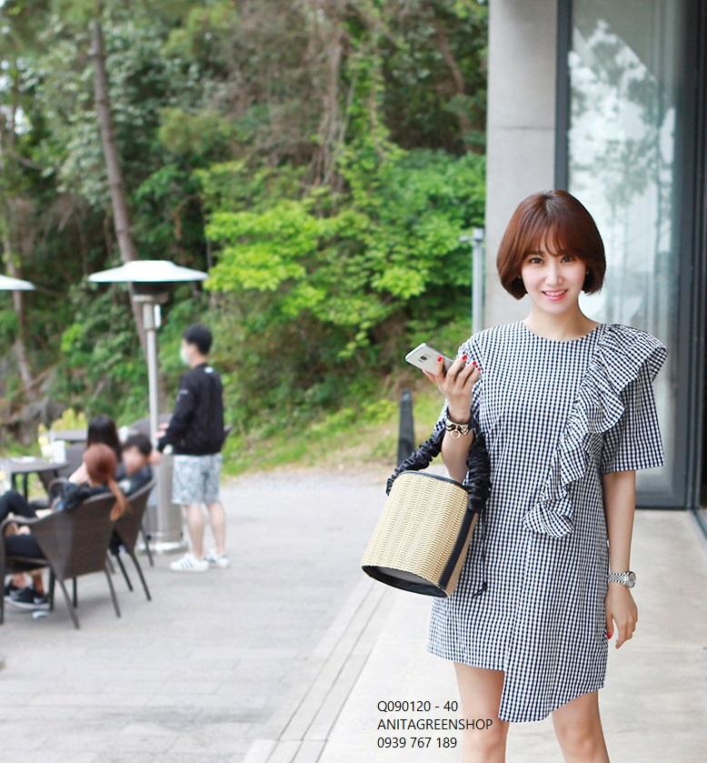 Q090120  ĐẦM SUÔNG CARO NHÚN BÈO