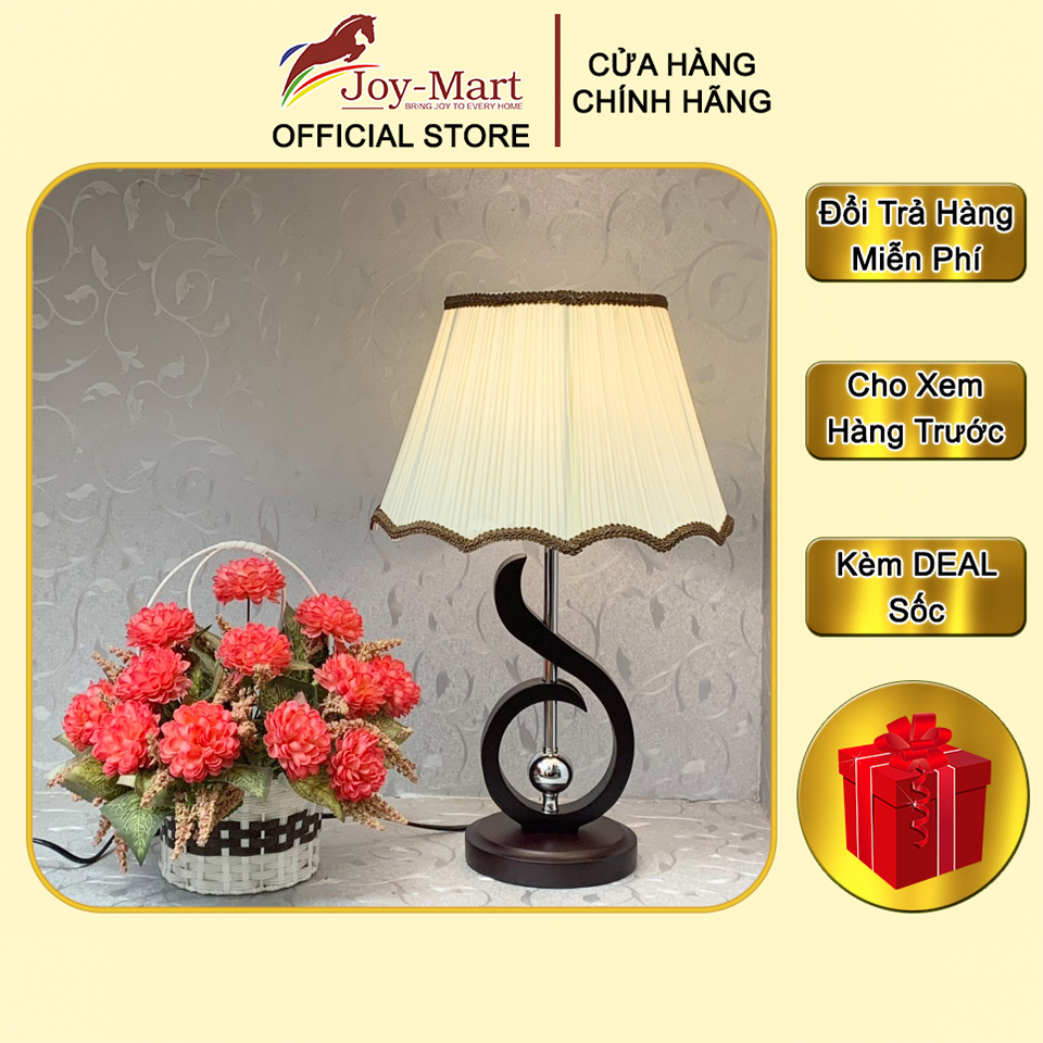 Đèn ngủ để bàn - joymart - đèn bàn trang trí thân gỗ tự nhiên, chao vải lụa thiết kế sang trọng độc đáo mb5232