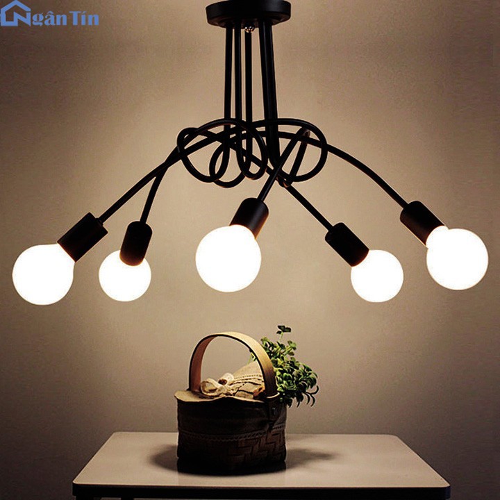 Bộ đèn thả trần trang trí nhà quán cà phê THCN148 (Tặng kèm 5 bóng tròn Led edison 6W ánh sáng vàng)