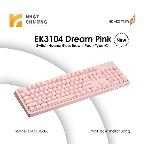 Bàn phím cơ E-DRA EK3104 Dream Pink. Bảo hành chính hãng 24 tháng.