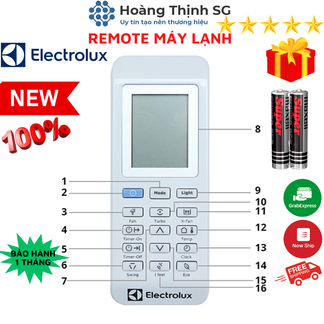 Điều khiển điều hòa ELECTROLUX, remote máy lạnh ELECTROLUX - tặng kèm pin