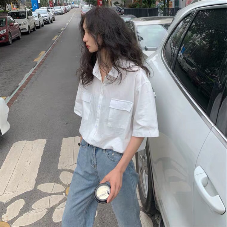Áo Sơ Mi Tay Lỡ Nam Nữ Basic Chất Vải Cotton 2 màu Đen Trắng