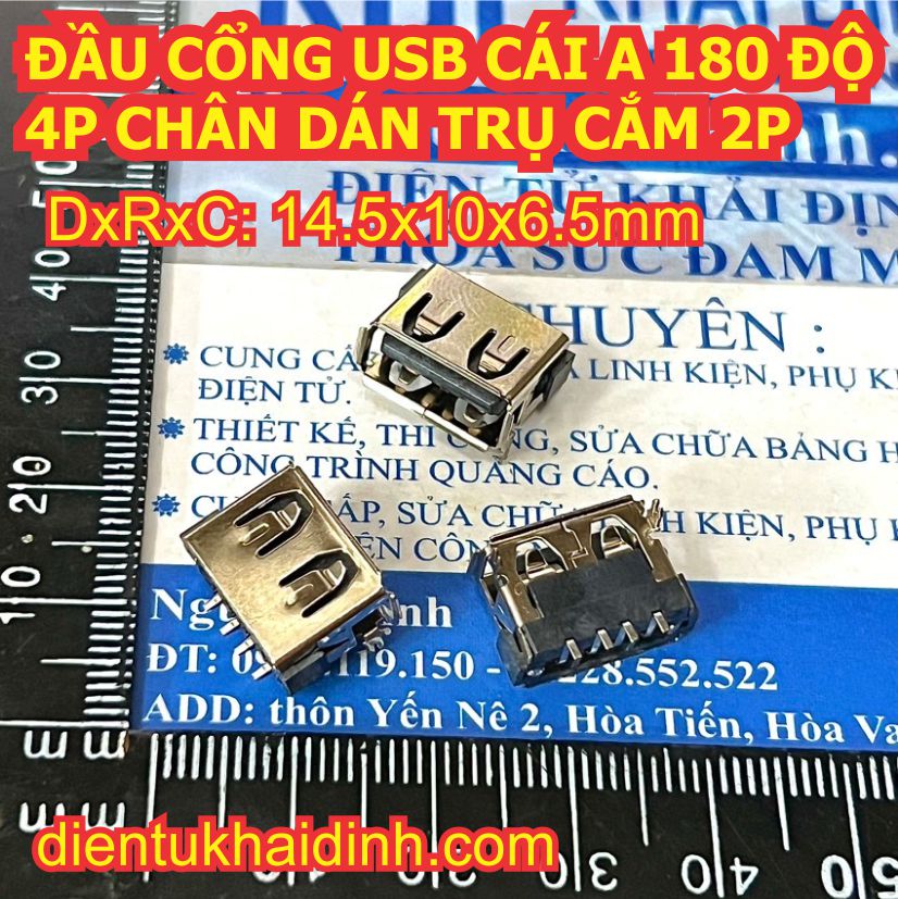20 cái đầu cổng usb cái a 180 độ chân dán 4p trụ cắm 2p kde4484