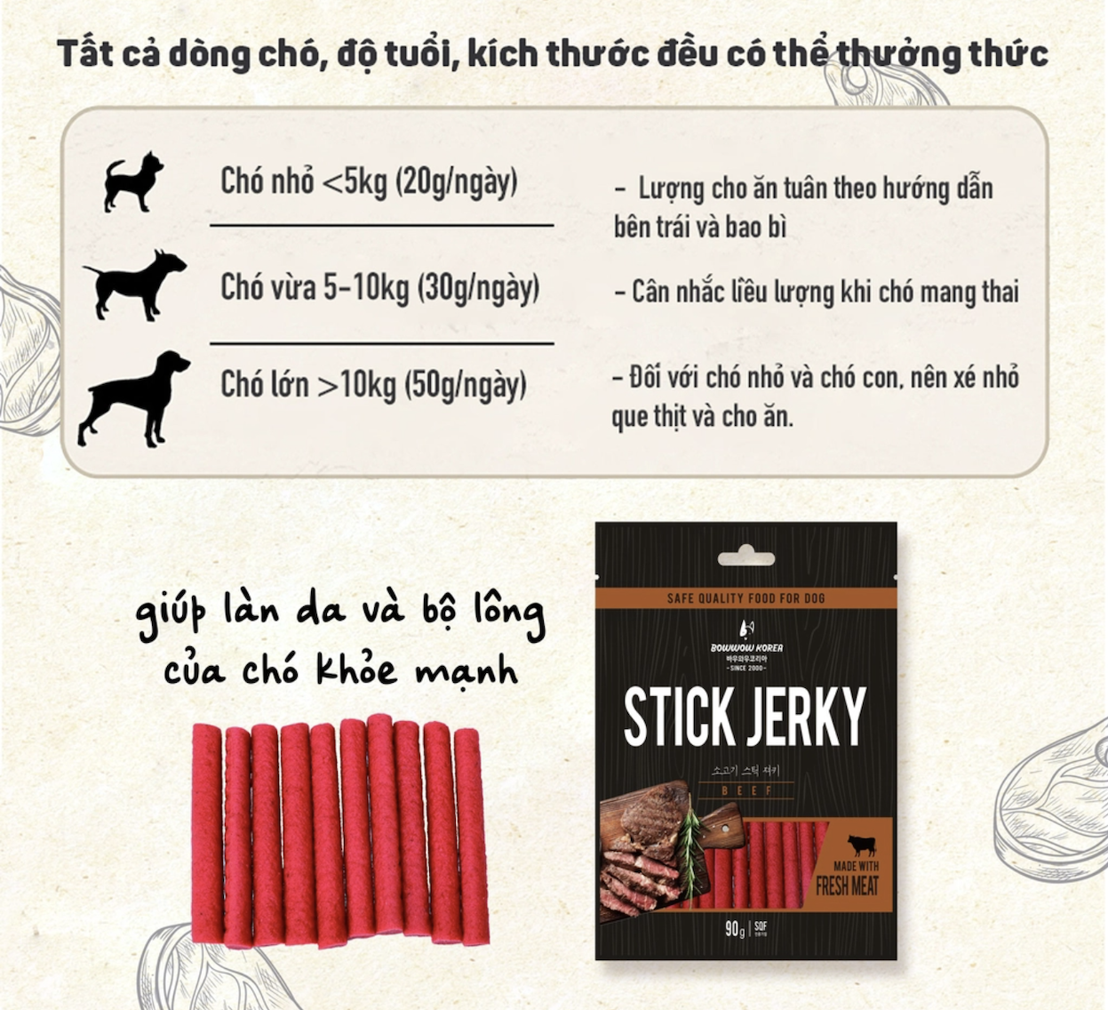 Thịt bò que BowWow cho chó 90g