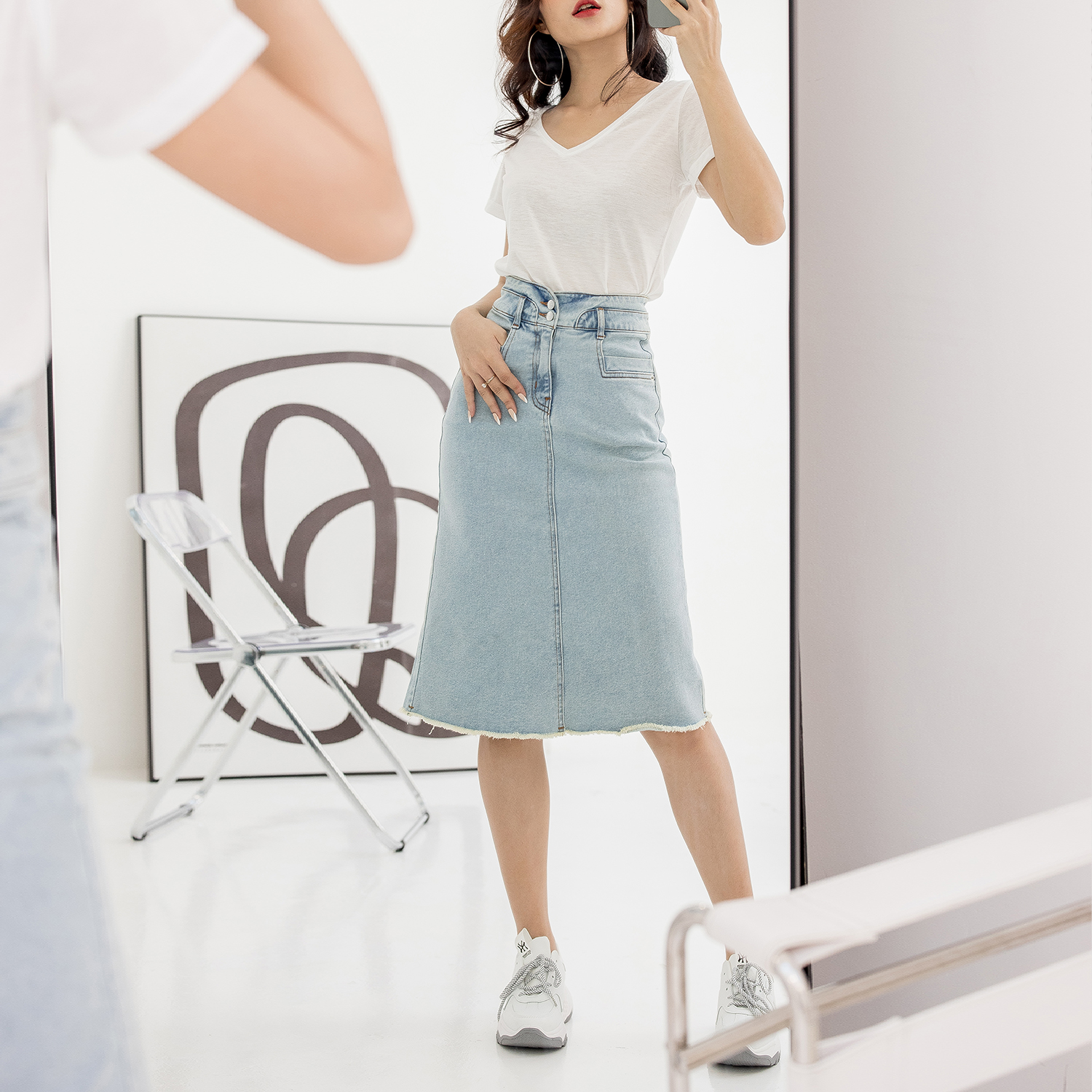 VÁY JEAN LỬNG MÀU XANH NHẠT