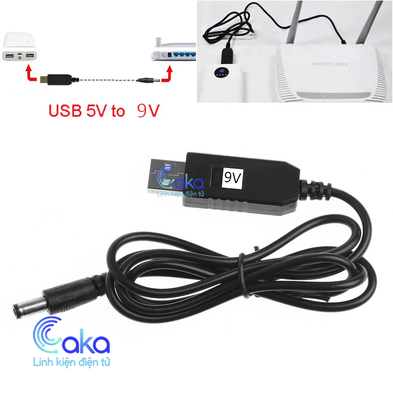 Cáp usb chuyển đổi 5v sang 9v jack 5.5x2.1mm