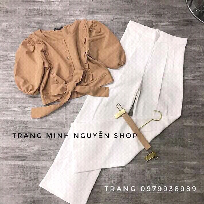 [HCM]Set bộ nữ quần dài áo tay búp cột nơ eo