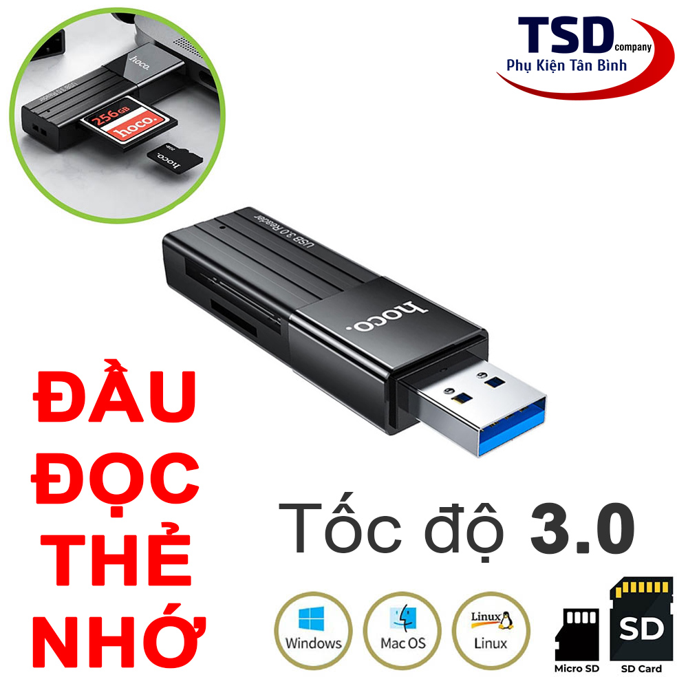 Đầu đọc thẻ nhớ 3.0 hoco hb20 chính hãng, khe cắm thẻ sd & micro sd