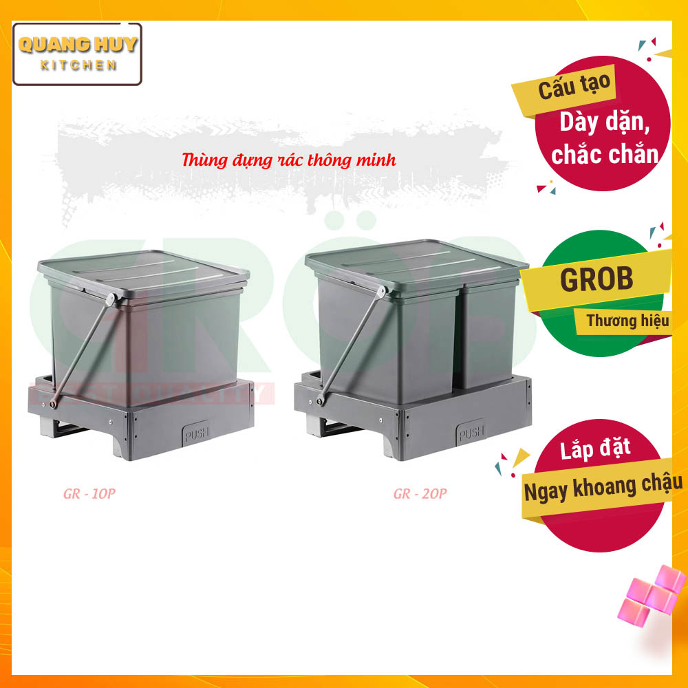 Thùng rác âm tủ bếp nhấn mở tự động thương hiệu Grob