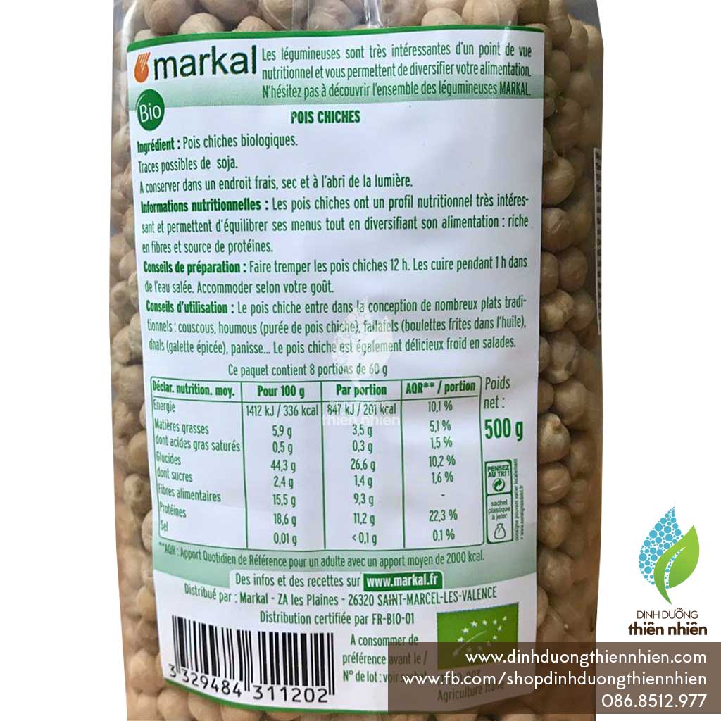 Đậu Gà Hữu Cơ Markal Organic Chickpeas, 500g