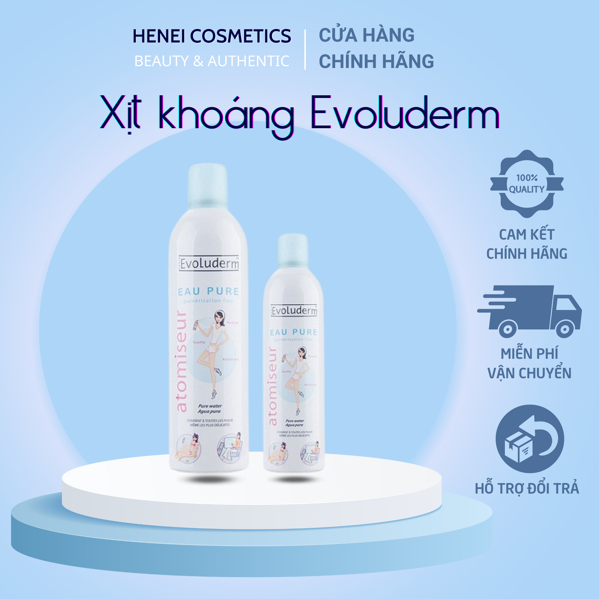 Xịt Khoáng Dưỡng Da Cấp Ẩm Evoluderm Atomiseur Eau Pure 150ml, 400ml