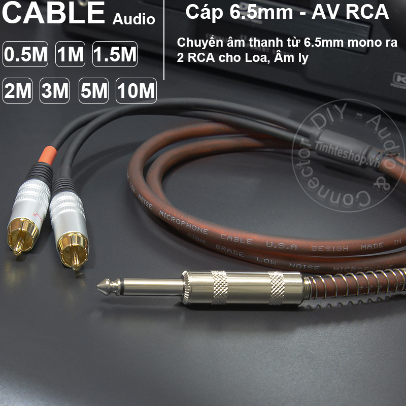 6.35mm mono to 2 RCA cable DIY 0.5M to 5M