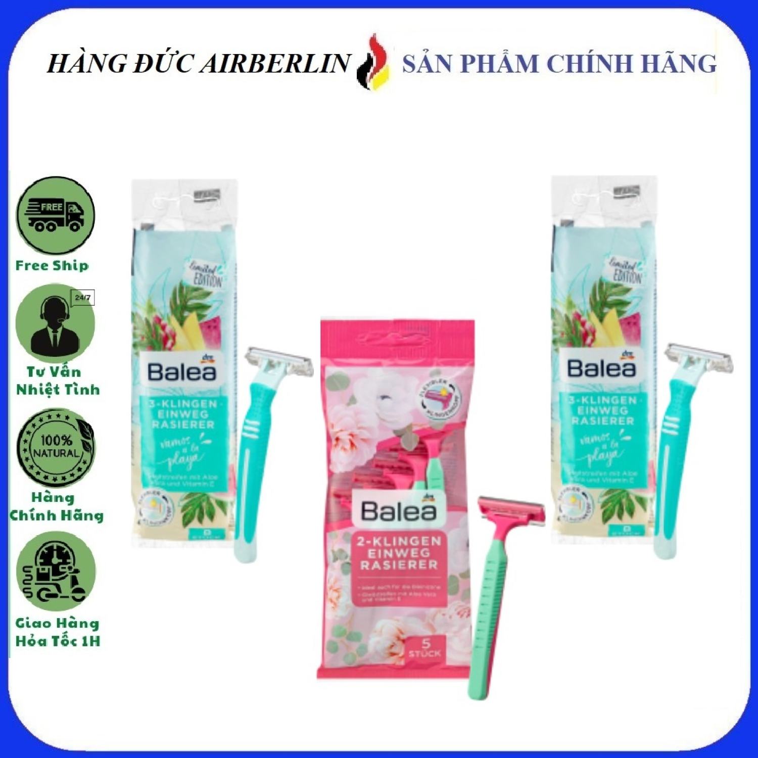 [Hàng Đức chính hãng.HN] Dao cạo Balea lưỡi kép dành cho nữ (gói 10 cái) {hangducairberlin}