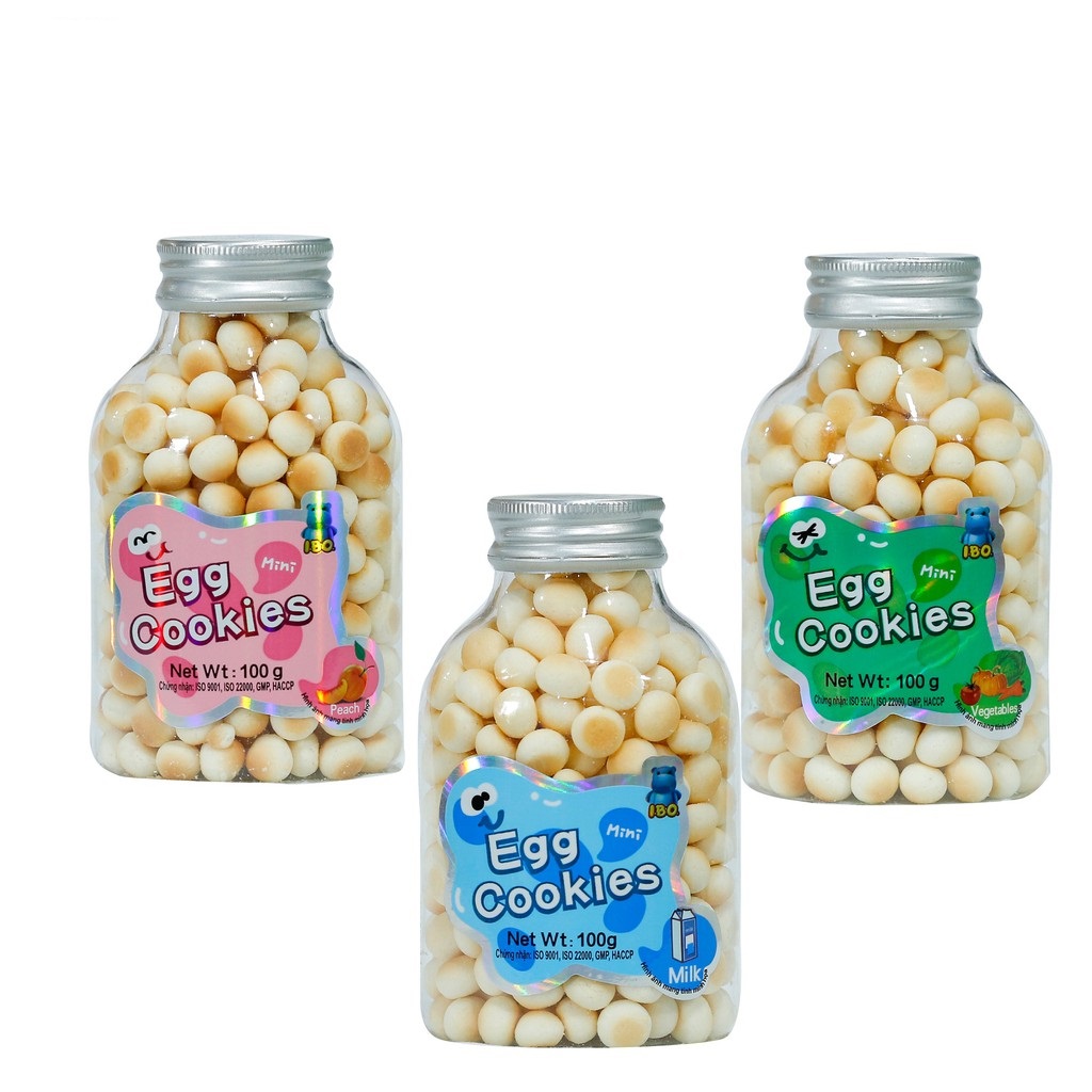 Bánh Men Bi Trứng Vị Sữa, Rau Củ, Đào Cho Bé Ăn Dặm Hũ 100g