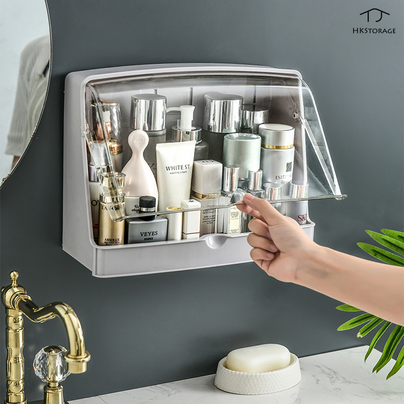 Hộp Đựng Mỹ Phẩm HKStorage Gắn Tường, Giá Để Gia Vị Trên Tường Bếp, Phòng Tắm, Máy Tính Để Bàn, Giá Để Sản Phẩm Chăm Sóc Da, Không Bụi