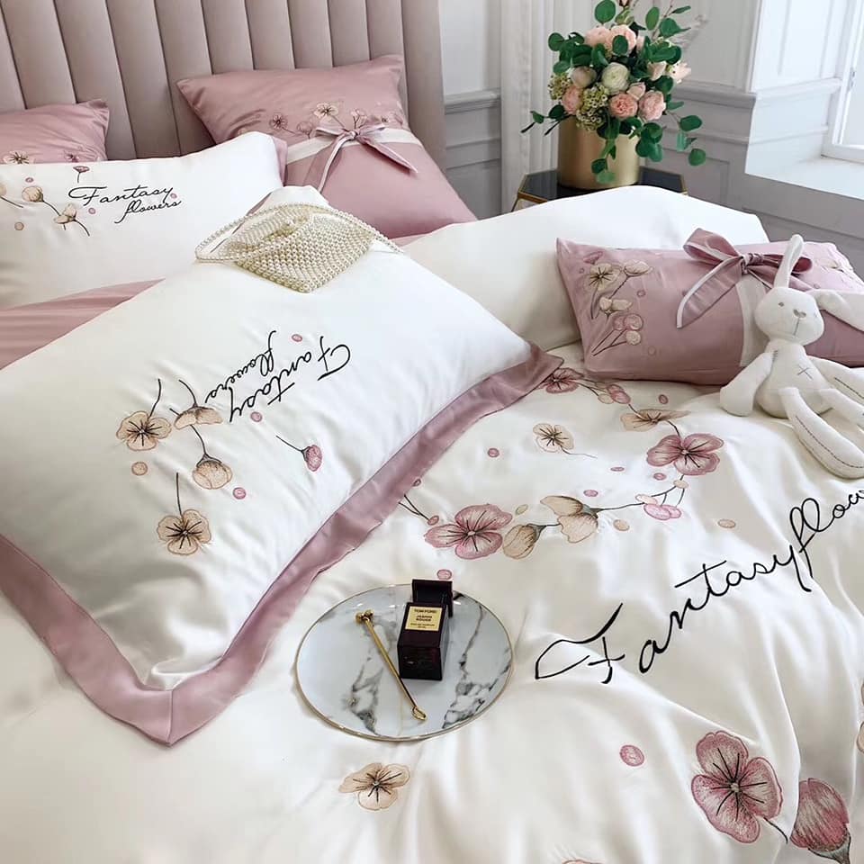 Bộ chăn ga gối lụa tencel 100s hoa bồ công anh cao cấp