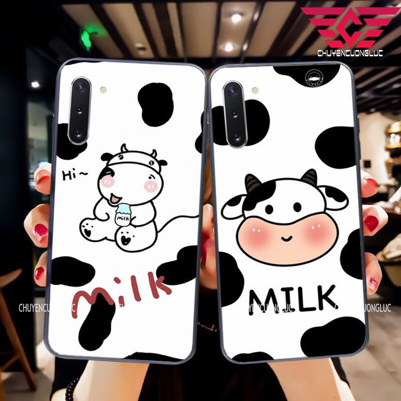 ỐP LƯNG SAMSUNG NOTE 10/ NOTE 10 PLUS/ NOTE 9/ NOTE 8/ NOTE 20/ NOTE 20 ULTRA IN HÌNH BÒ SỮA BẰNG KÍNH