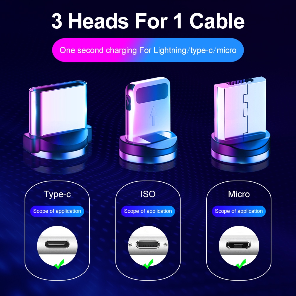 Sạc Nam châm 3 đầu Iphone/ micro USB/ Type C xoay 360 độ dây dù