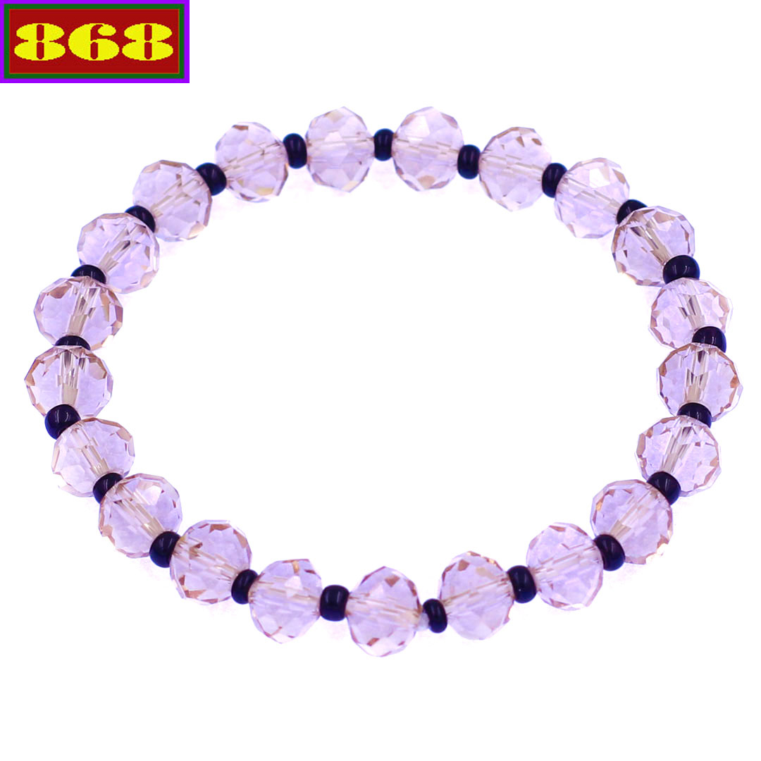 Chuỗi tay Pha lê hồng tím cắt giác 8 ly phối thạch anh đen CTFLHIGTAE8 - Vòng chuỗi phong thủy