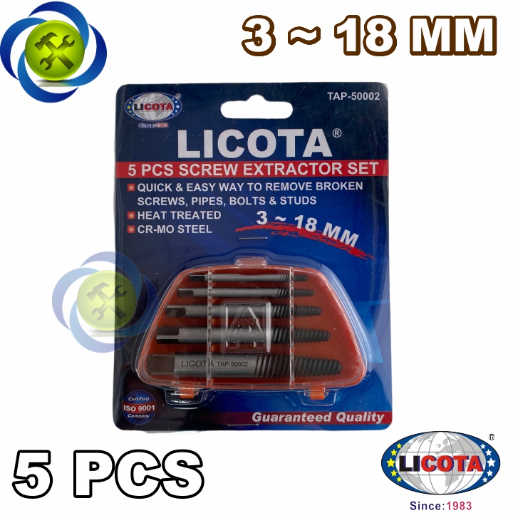 Tháo ốc gãy licota tap-50002 5 chi tiết 3mm-18mm