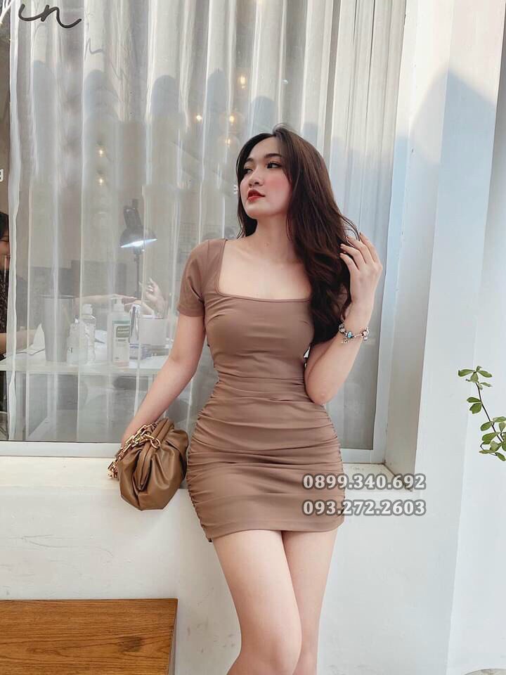 Đầm body tay ngắn cổ vuông siêu xinh, đầm nữ HP Home