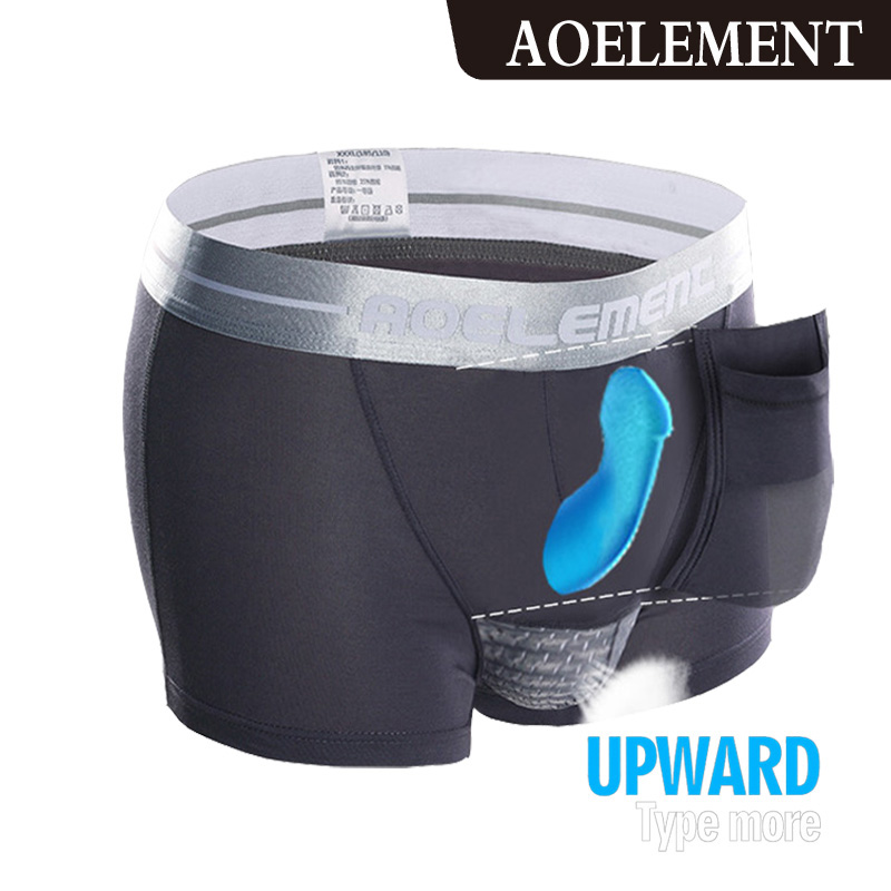 AOELEMENT Quần Đùi Boxer Da Hộp Đêm Sức Khỏe Gợi Cảm Màu Đen Cho Nam Quần