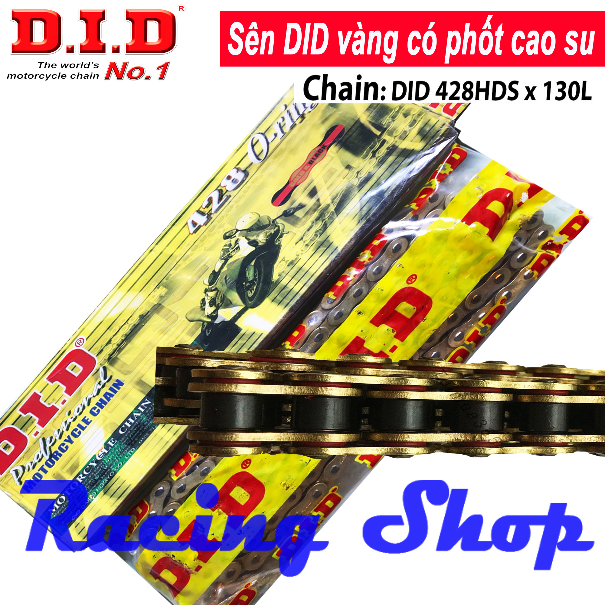 Sên DID vàng có phốt cao su dùng cho Exciter Winner Sonic Raider Satria FZ150 TFX R15