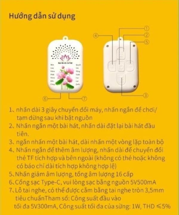 Máy niệm Phật mini hoa sen hình chữ nhật