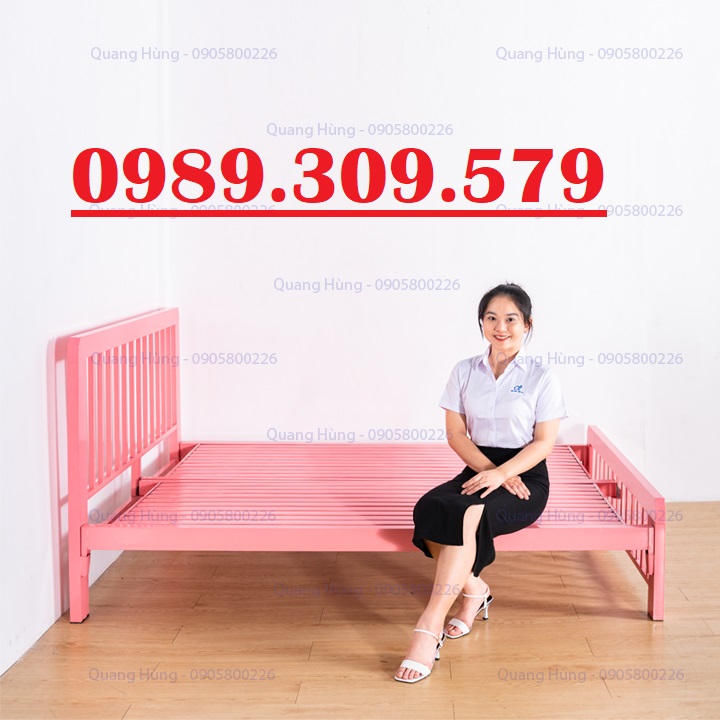 Giường sắt hộp màu hồng cao cấp sắt 4x8