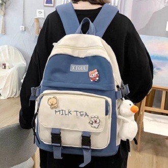 Balo ulzzang chống thấm, balo đi học, balo nam nữ, balo thời trang milk tea cấp 1,2,3