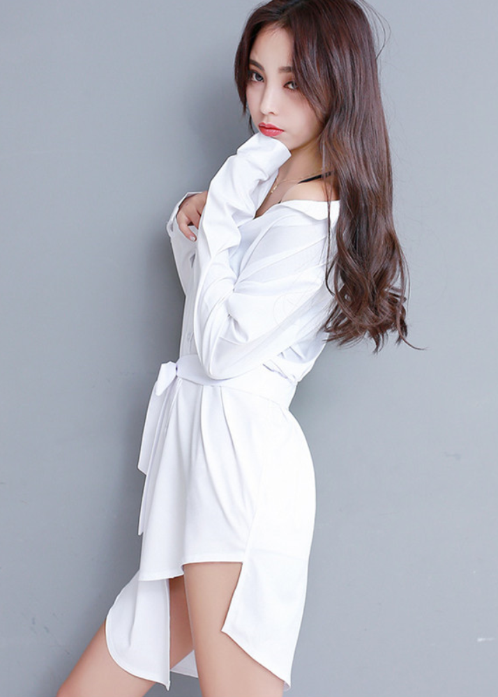 Đầm Sơ Mi Lệch Tà Thắt Dây Eo Cá Tính DN067 Mai Hoa