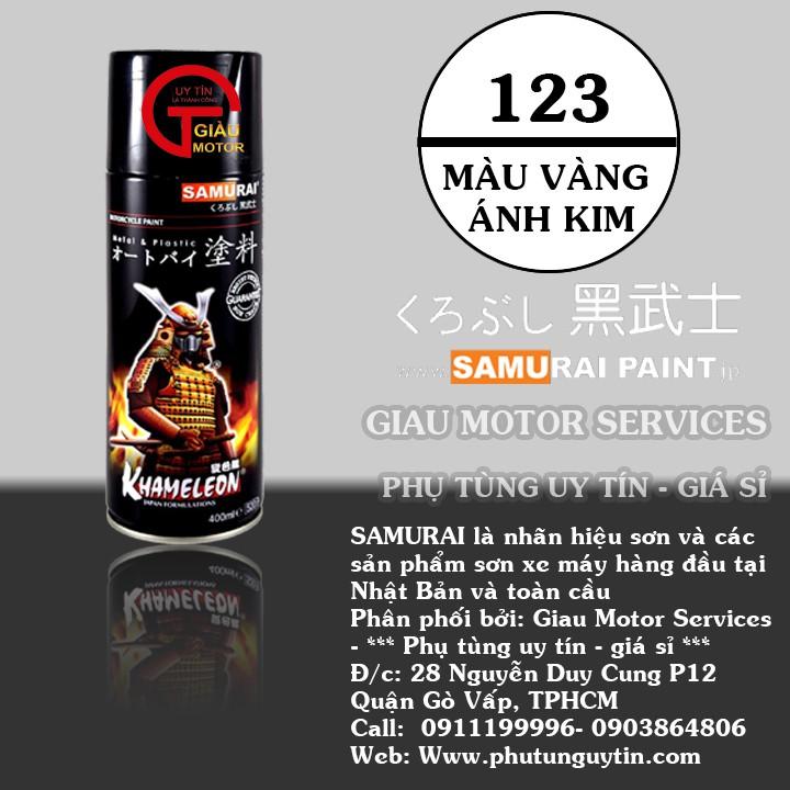 Chai sơn xịt sơn xe máy Samurai 123 màu vàng ánh kim