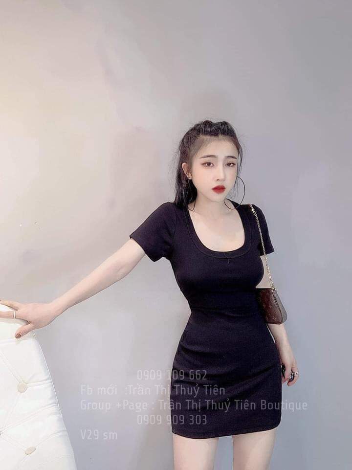 (ảnh thật) Đầm body cổ vuông tôn dáng dễ mặc chất mát mịn