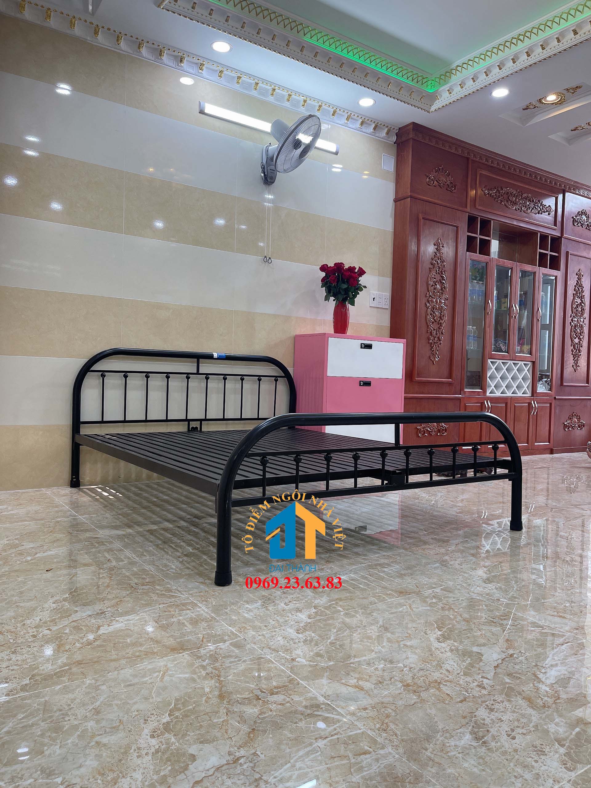 Giường sắt mỹ nghệ 1m4x2m Đại Thành 01
