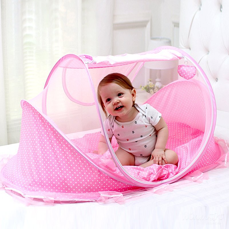 Màn, nôi chụp cho em bé có nhạc, kèm đệm lót, gối đầu - Giao mầu ngẫu nhiên