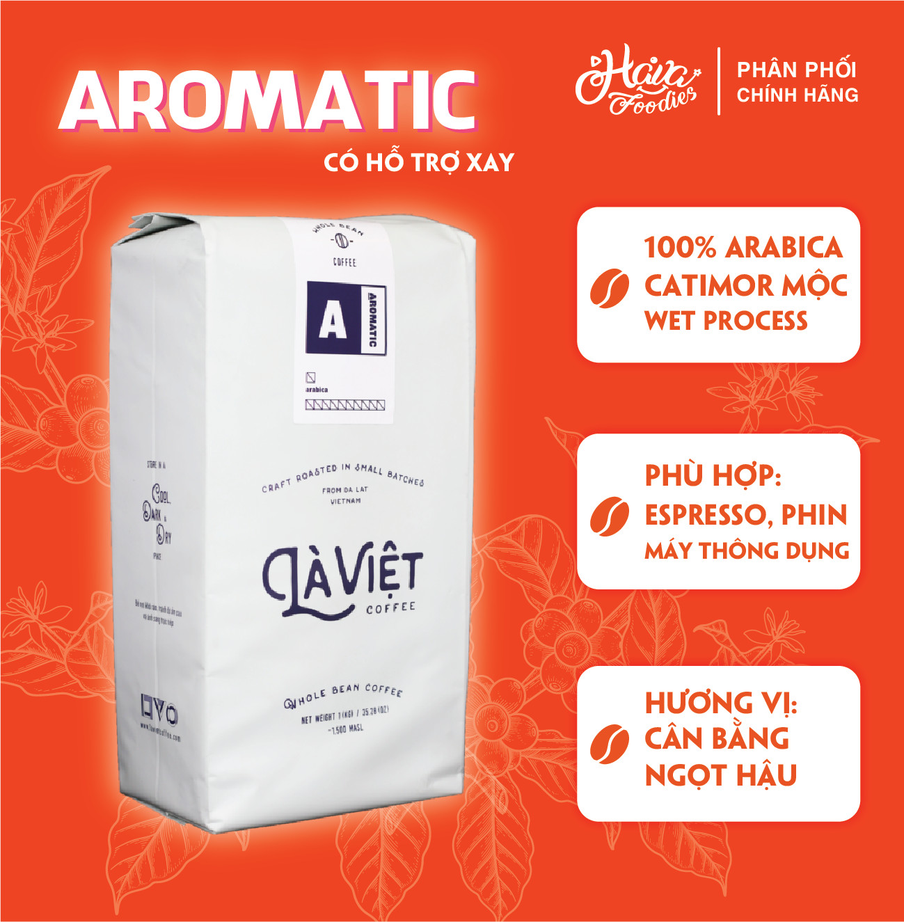 Cà phê nguyên hạt LÀ VIỆT AROMATIC - Arabica 1000g