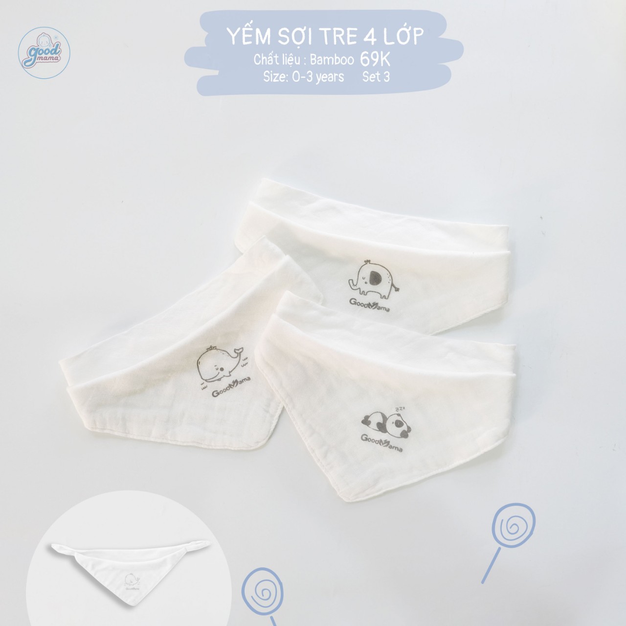Khăn yếm sợi tre 4 lớp Goodmama Set 3 chiếc