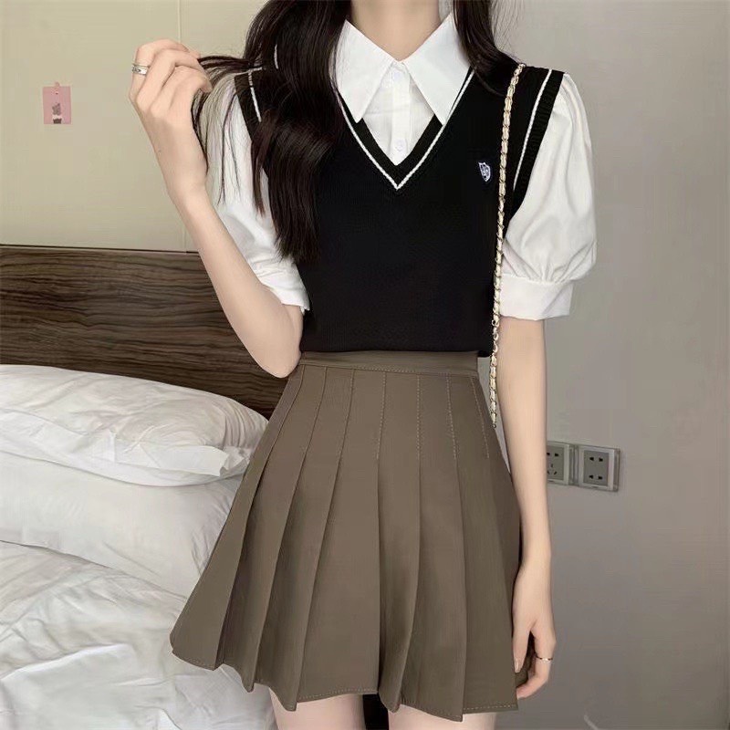 Áo Len Gile Nữ Học Sinh Cổ Tim Chất Len Dày Đẹp