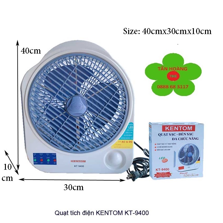 Quạt sạc có đèn sạc Kentom KT9400