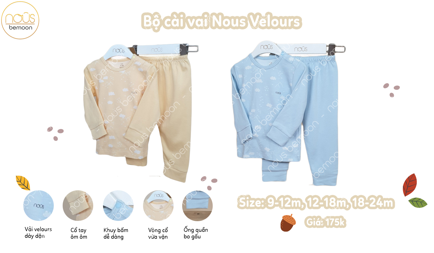 Bộ cài vai Nous Velours xanh lơ (9-24 tháng)